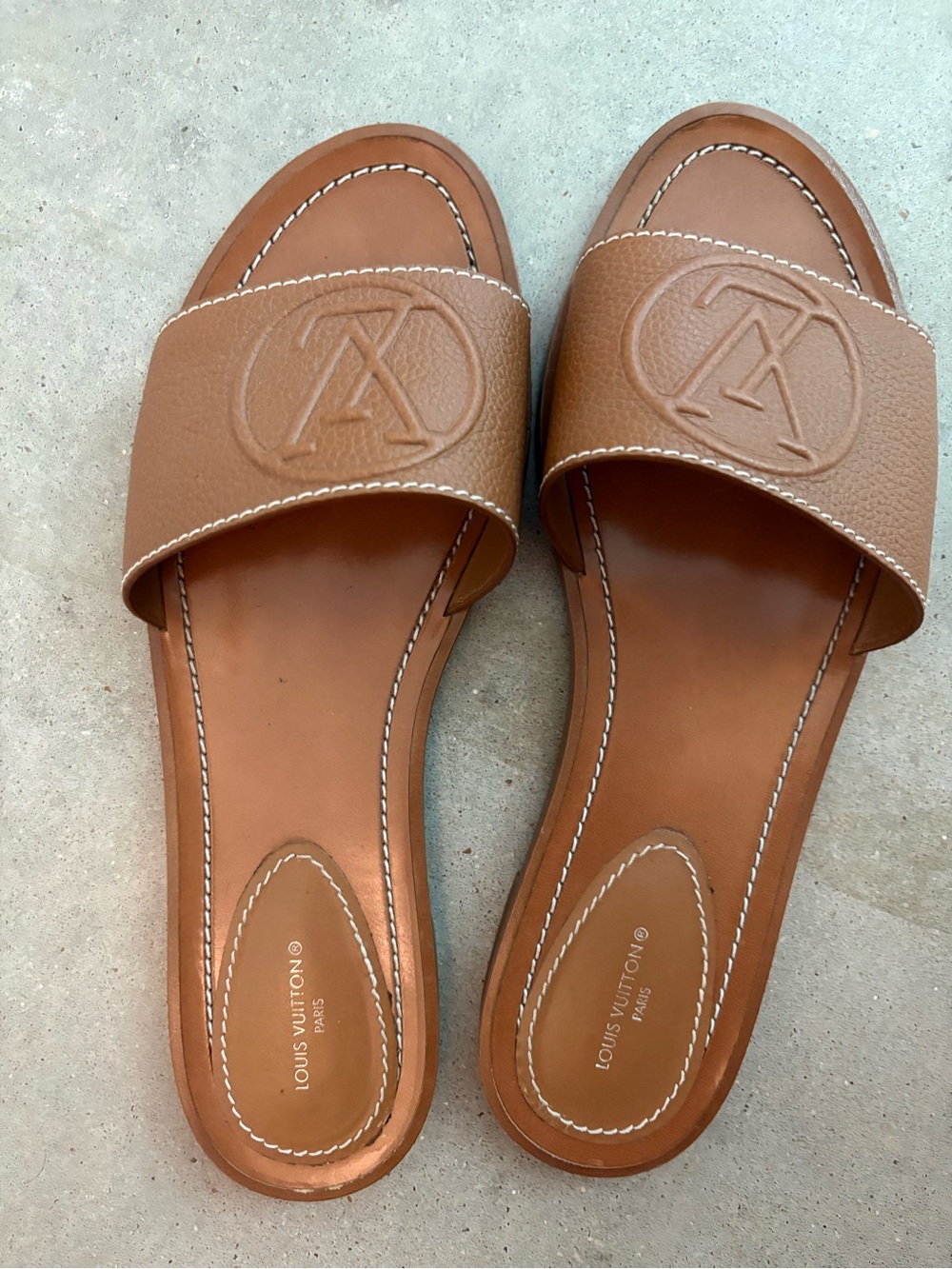Louis Vuitton Lock it Leather Slide Sandals